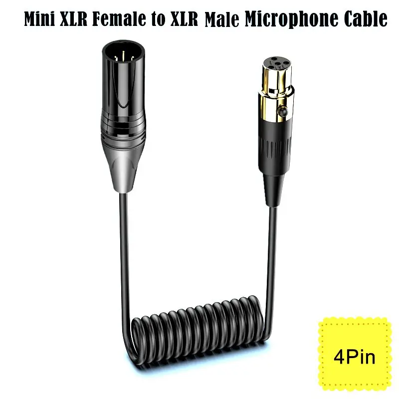 50cm Spring Stretching XLR 3Pin Male Female to Mini XLR 4Pin Female Amplifier Audio Mixer Mini Microphone Camera Audio Cable