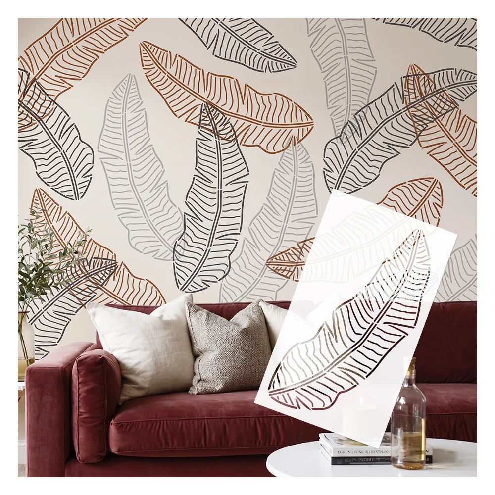 

Palm Tree Leaf Line Art 40cm - 80cm Wall Stencil Decor For Painting Plaster Putty Decorative Large Custom Reusable Templates