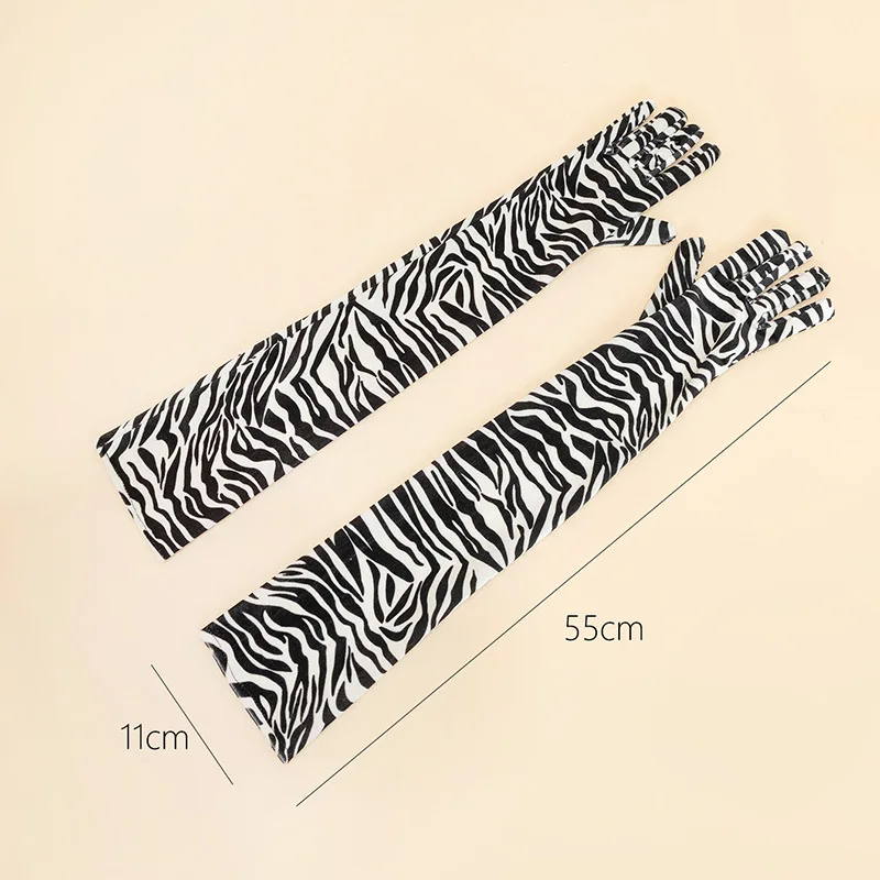 Fashion Zebra Pattern Leopard Print Velvet Opera Party Elbow Stretch Finger Long Gloves Arm Warm Women Evening Dress Gloves T63