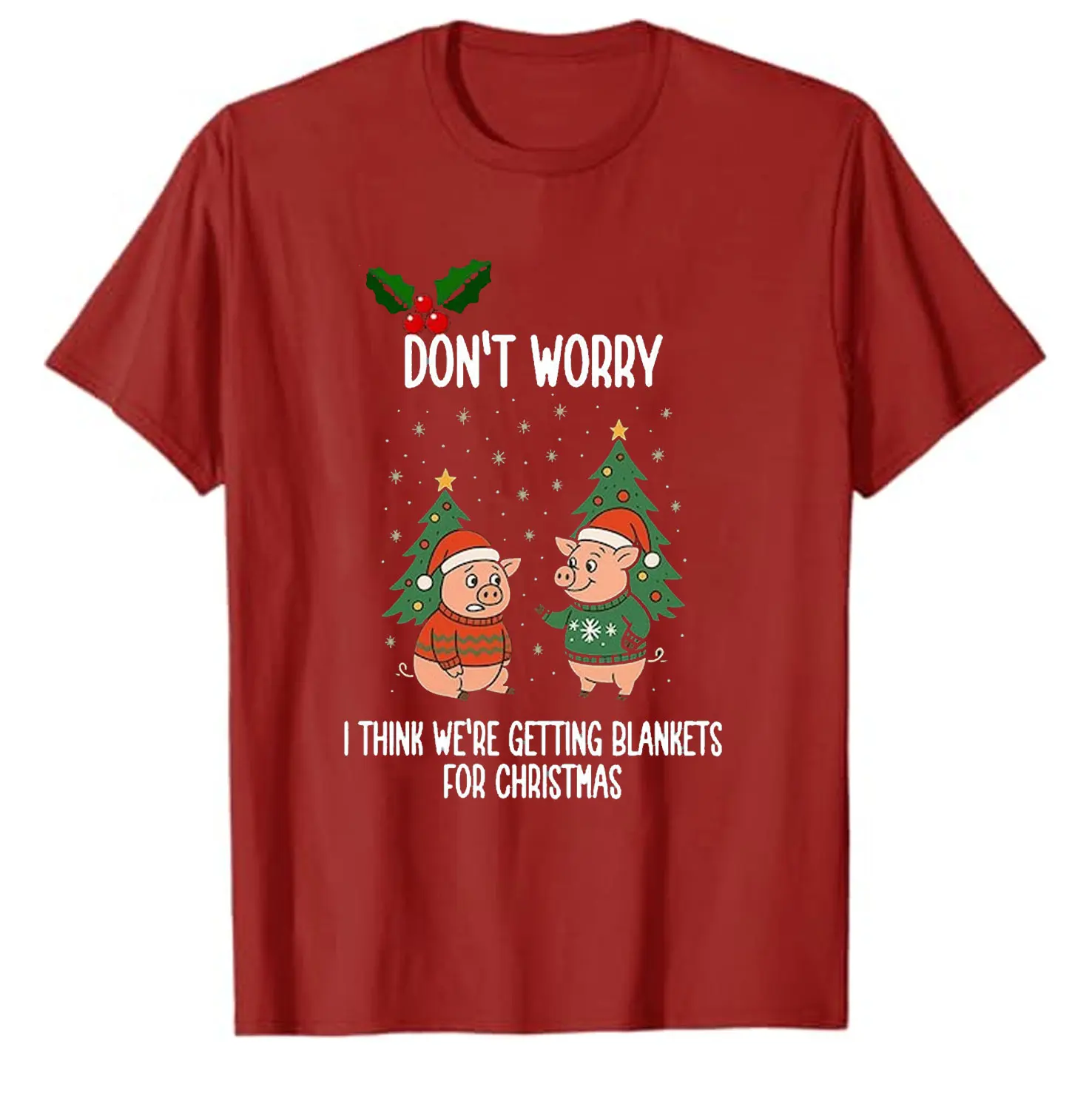 

Lovely Pigs in Blankets Christmas T-Shirt Funny Holiday Cartoons New Style High Quality Cotton Unisex Shirt Christmas Gift