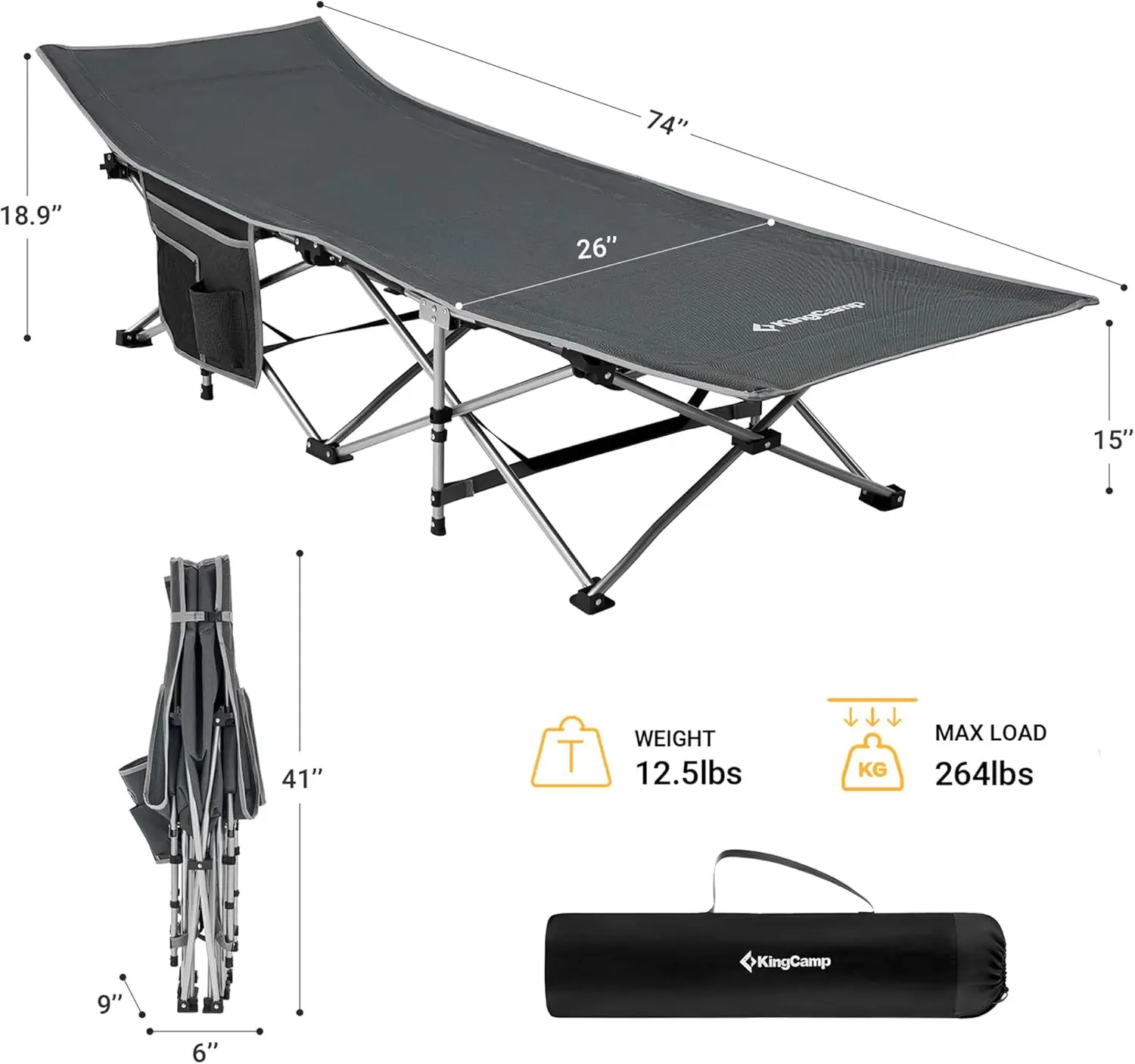 Folding Camping Cot for Adults,Portable Sturdy Sleeping Cot with Carry Bag Outdoor Lightweight Camping Bed Support 264 lbs,Large