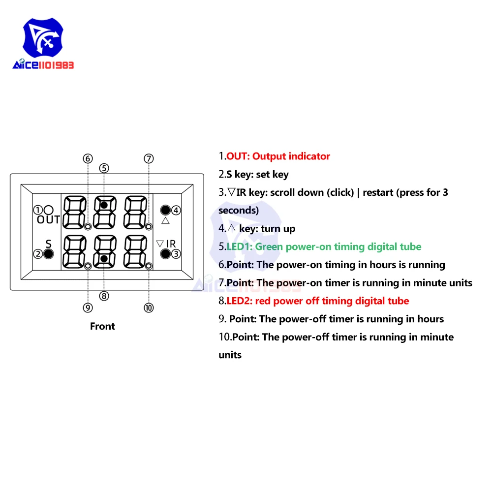 T2401-O/N DC 12V Zeitrelais-Modul mit Verzögerung, Dual-Display Digital-Zeitrelais, Direkt-/Passiv-Ausgang, Mini-LED-Digital-Timer – Detail 3