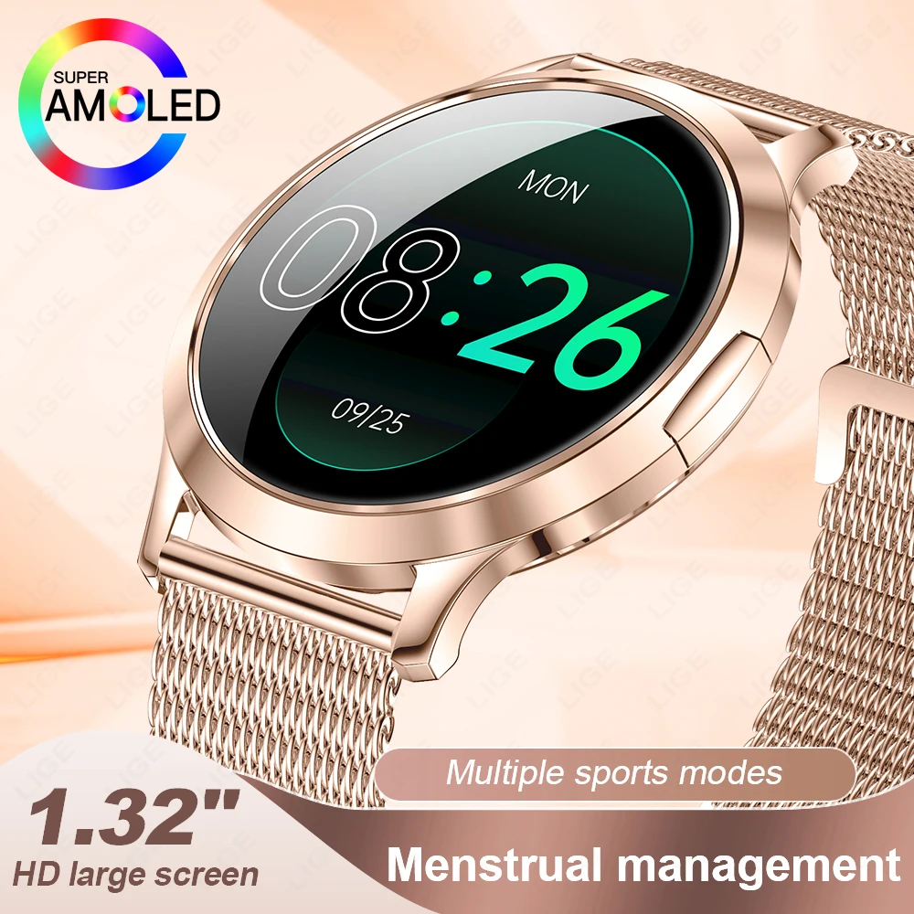 ساعة ذكية AMOLED 1.32 بوصة ساعات نسائية معدل ضربات القلب مراقبة النوم الرياضة سوار لياقة بدنية السيدات ساعة ذكية لنظام أندرويد IOS #1