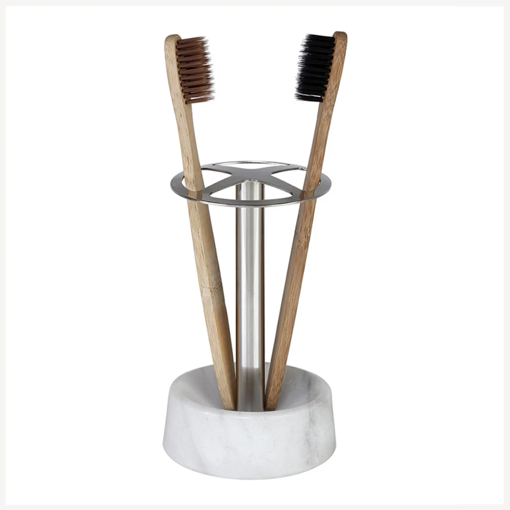 

1Pcs Toothbrush Rack Marble Base Sturdy Lightweight Stainless Steel Bathroom Storage Holder Toothbrush Storage Rack