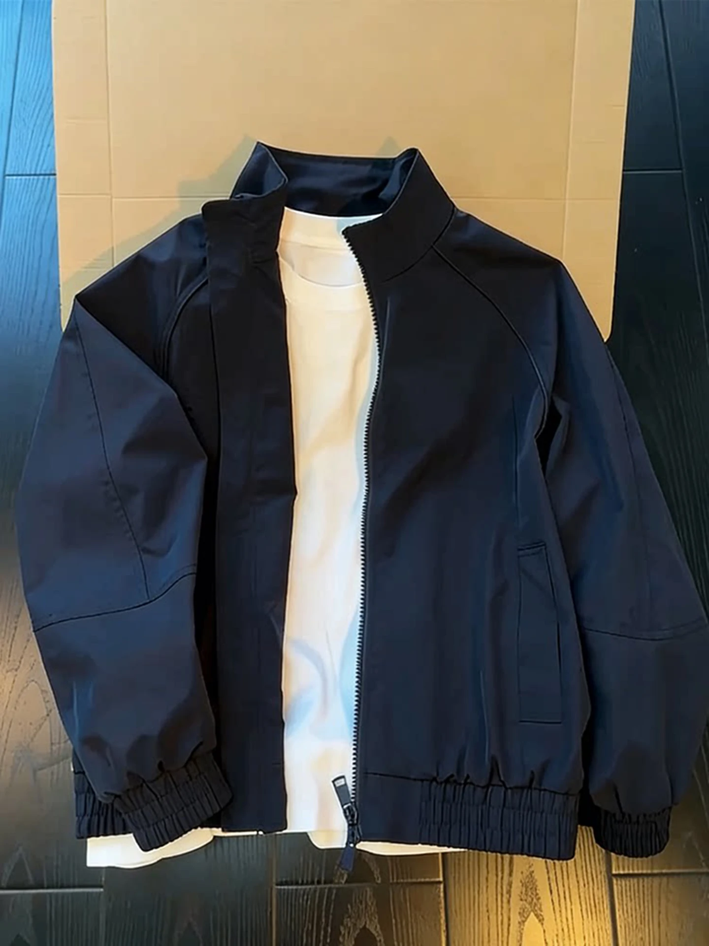 

Cleanfit Dark Blue Tailored Baseball Jacket Men's Spring High-End Heavyweight Short Workwear Coat Youthful Style Loose Fit