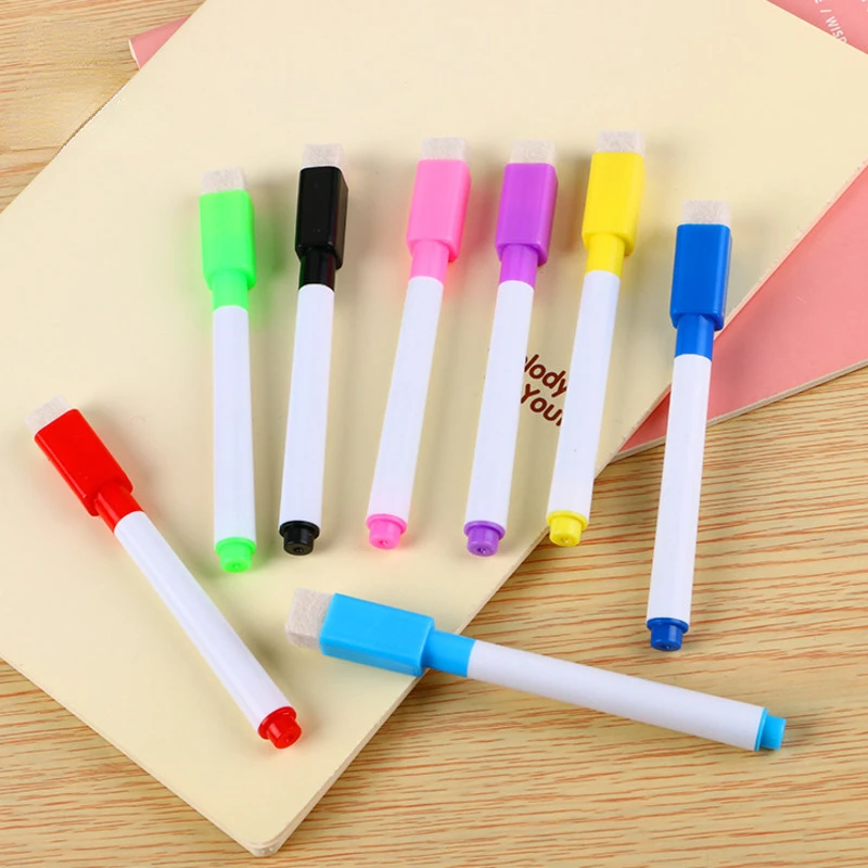 

8 Pieces Lytwtw's Whiteboard Pen Creative With Brush Water-based Small Erasable Pen School Office Supplies White Board Marker