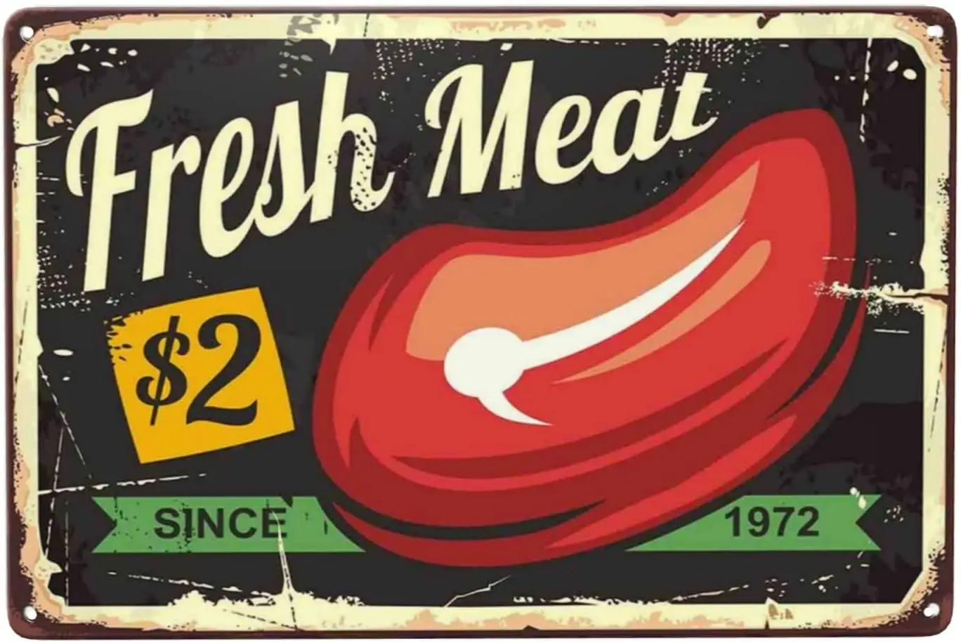 Fresh Meat Sign Vintage Metal Tin Sign Wall Decor, Restaurant Metal Signs Tin Signs for Bar Pub Club Man Cave 8 x12  (CTP-64)