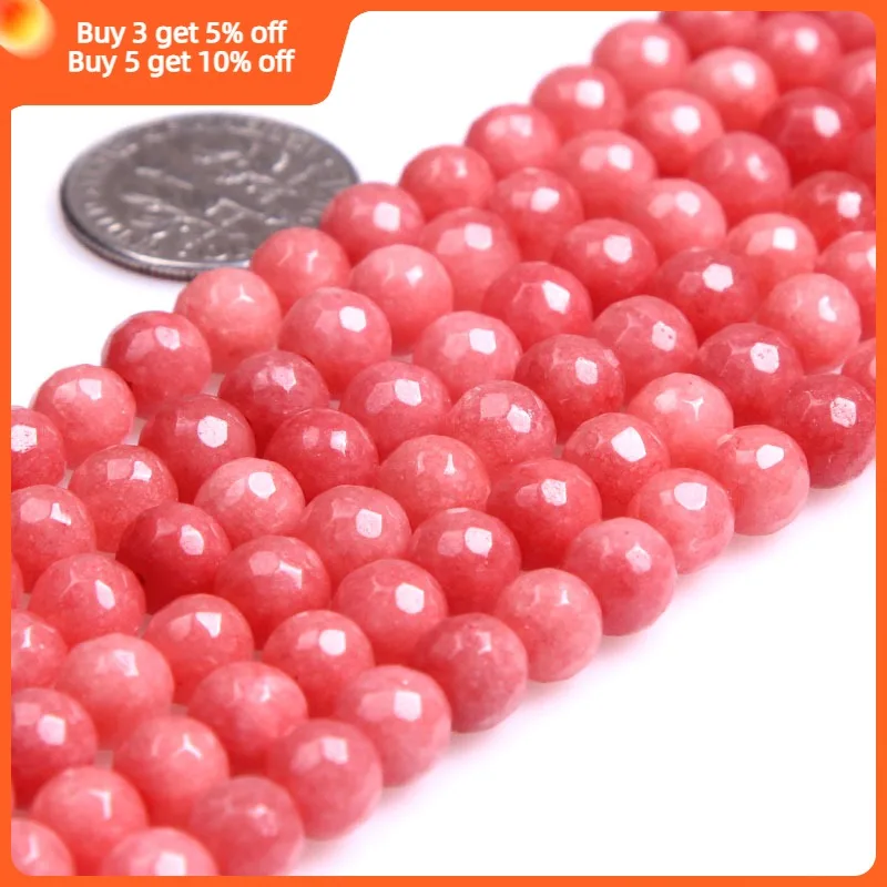 Round Faceted Pink Jades Beads For Jewelry Making Strand 15 inch DIY Bracelet Necklace Fashion Jewelry Loose Beads 4mm  6mm 8mm