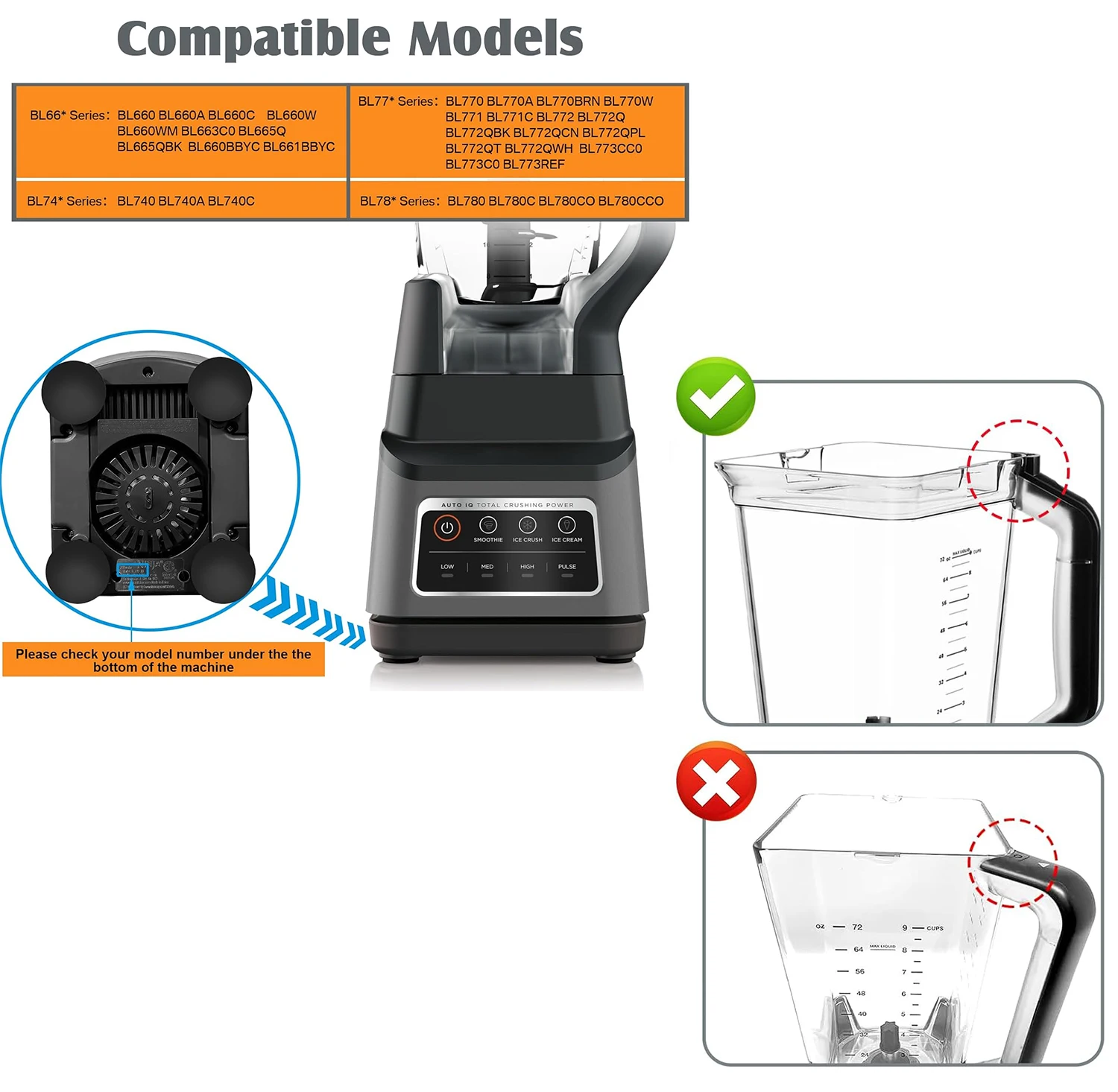 غطاء لغطاء قفل النينجا للخلاط BL660/770/740/780/772Q/773CC0/665Q موديل جديد 72OZ