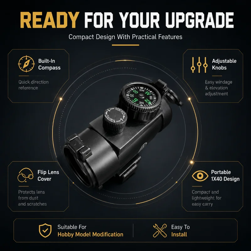 1X40RD Optical View Unit with External Direction Compass Flip Lens Protective Caps Outdoor Hobby Model 20mm Rail Accessory