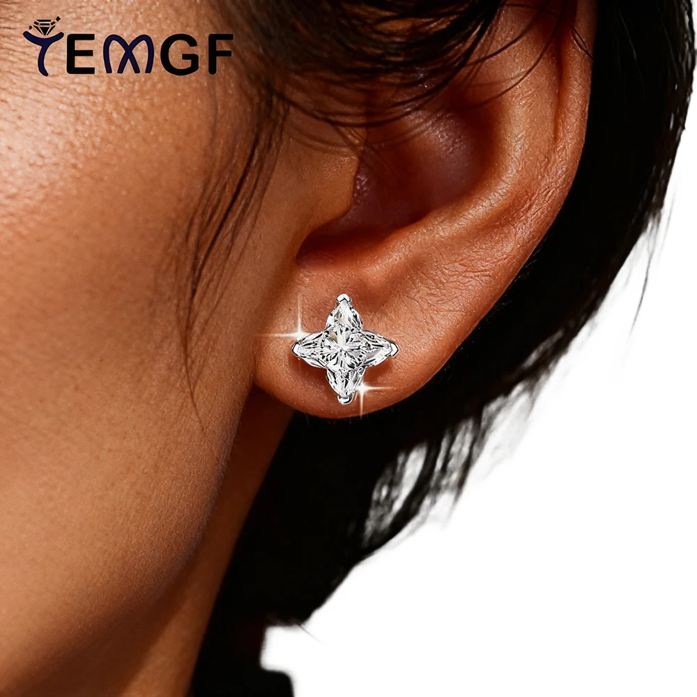 

TEMGF 6 мм четыре угла нерегулярные серьги с муассанитом для женщин S925 серебряные серьги-гвоздики на день рождения блестящие уши ювелирные изделия сертифицированные