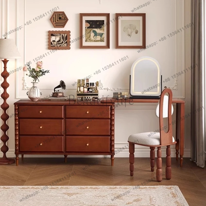 

Brown Drawers Storage Makeup Vanity Table With Mirror Lights Wood Bedroom Dressers Dressing Table Modern Stool Home Furniture