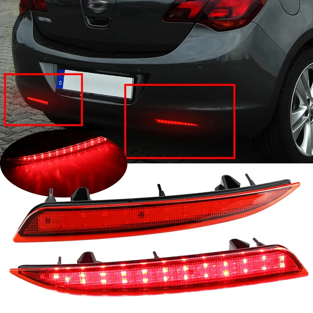 For Opel Vauxhall Astra J 5D HB 2009-2012 LED 48-SMD Red /Smoke Lens Rear Bumper Reflector LED Brake Stop Light 2PCS