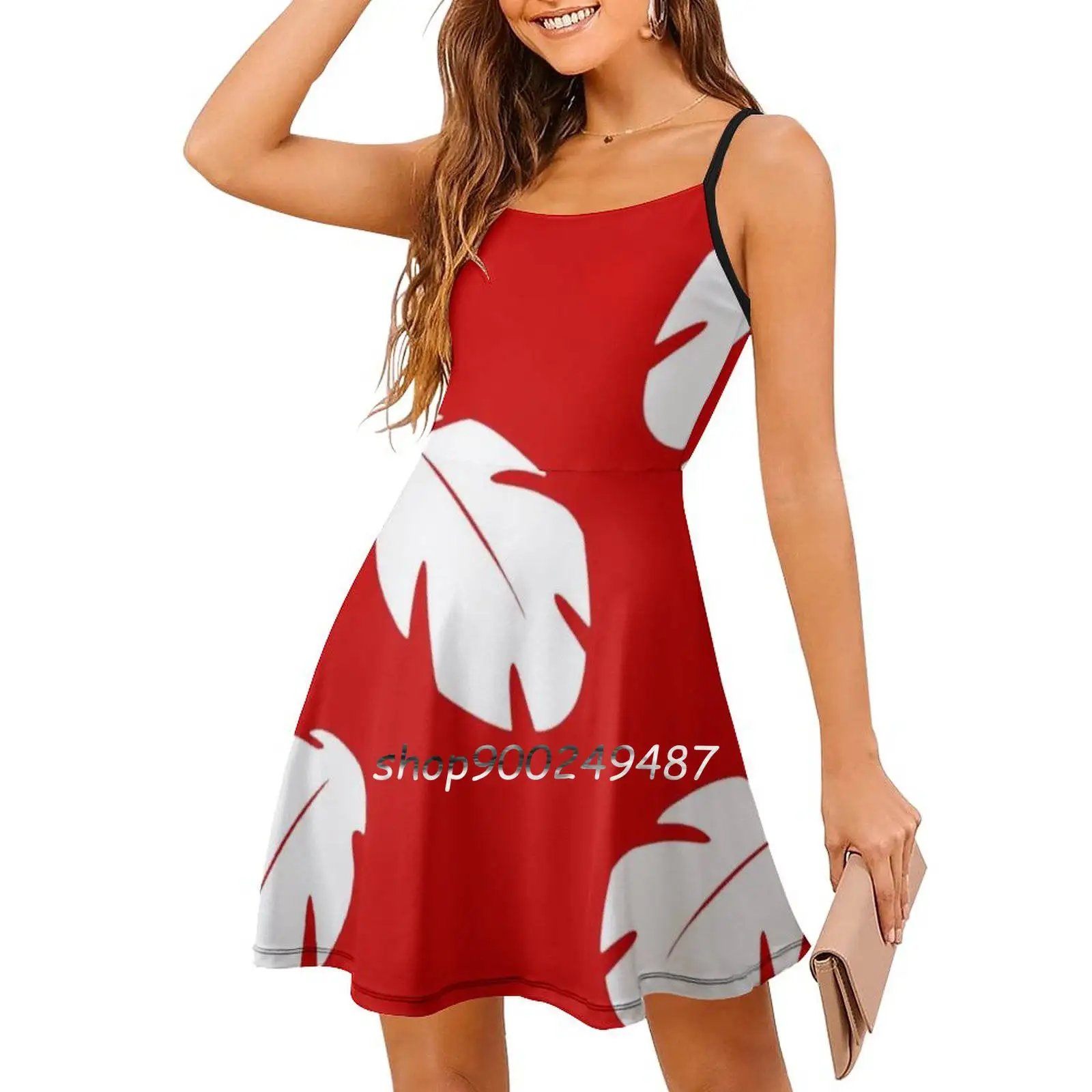 Liloesque Evening Party Dresses Midi Sexy Dress Female Sweet One Piece Dress Korean Lilo Lilo And Hawaii Leaf Red Halloween