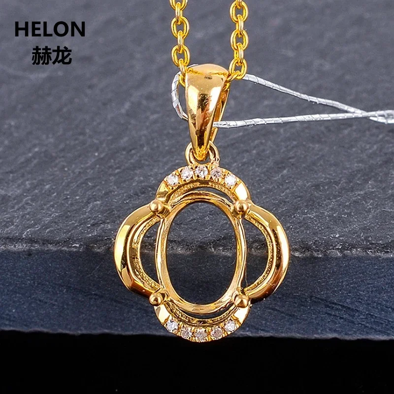 الصلبة 14 كيلو الذهب الأبيض الماس الطبيعي النساء قلادة 6x8 مللي متر البيضاوي قطع شبه جبل قلادة إعداد الذهب الوردي الأصفر اختياري