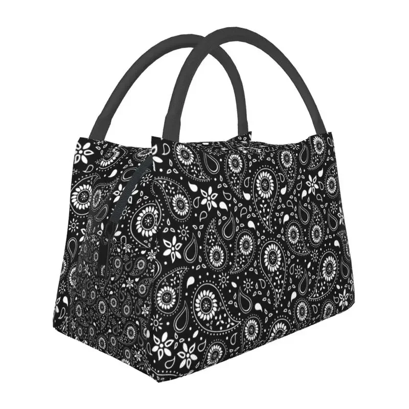 

Paisley Floral Pattern Insulated Lunch Bag for Outdoor Picnic Bohemian Style Bandanna Portable Cooler Thermal Bento Box Men