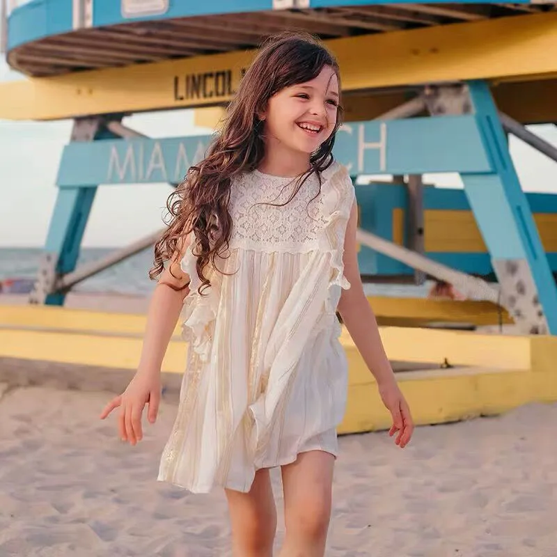 

Summer Girls Sleeveless Dress Ruffle Edge Cotton Soft Children Baby Girls Dresses Holiday Outfit Cute Party Kids Clothes