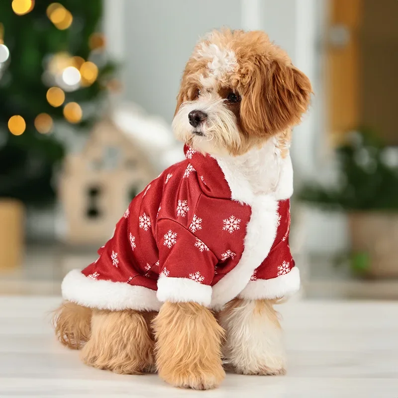 Christmas Winter Pets Dresses Dog Clothes Warm Cute Printed Skirt for Puppy Cat Dress Cotton Kitten Dog Pet Clothing Cat Costume