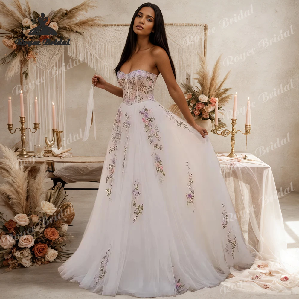 Sweetheart Lace Up A Line Wedding Dresses 2027 Floral Embroidered Customized Beach Bridal Gown Customized Vestido De Novia