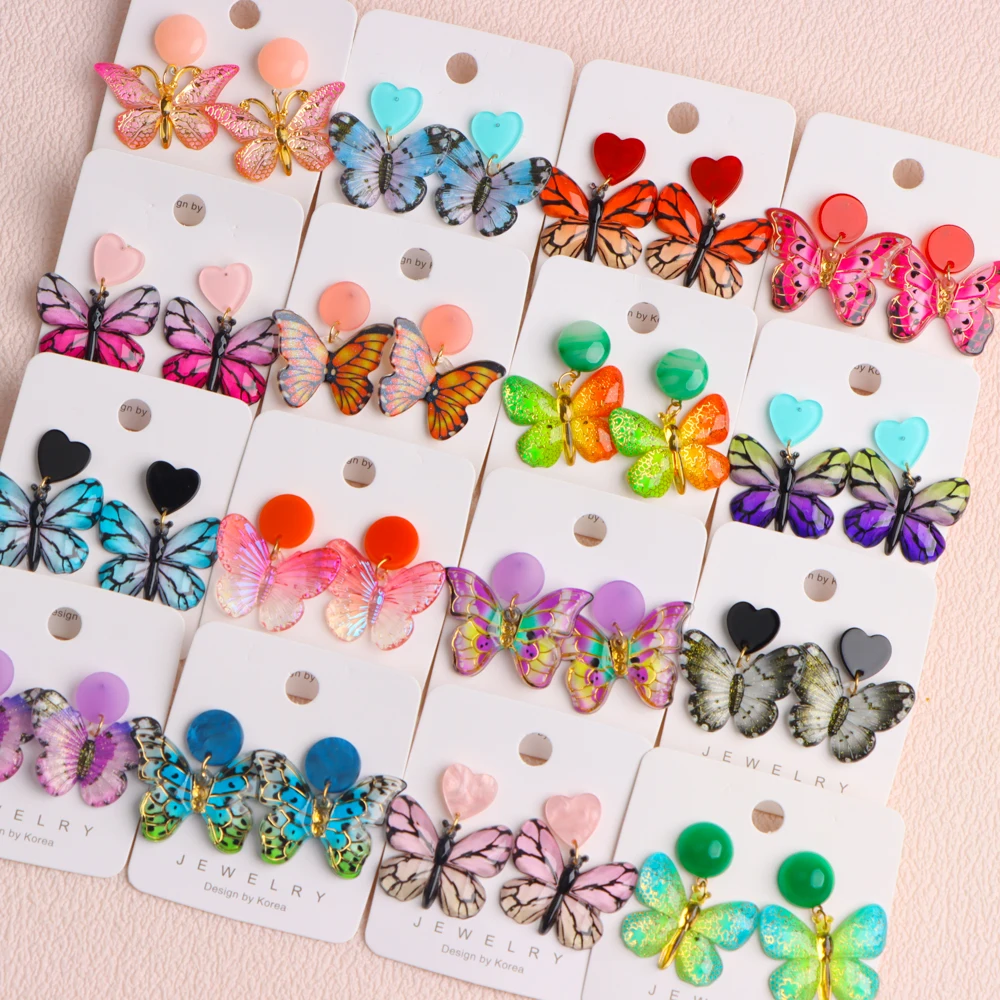 8/12/16Pairs Fashion Vibrant Colorful Butterfly Dangle Earrings For Women Printed Wing Mix Vivid Jewelry Daily Party Gifts