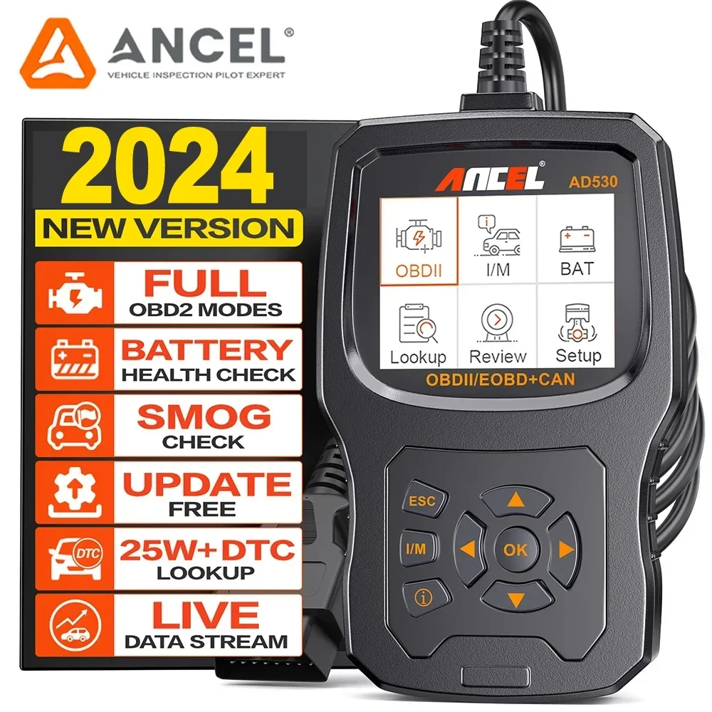 ANCEL AD530 OBD2 Scanner Battery Check Full OBD2 Function Smoke Check EOBD OBD Code Reader Turn off Engine Light Automotive Scan