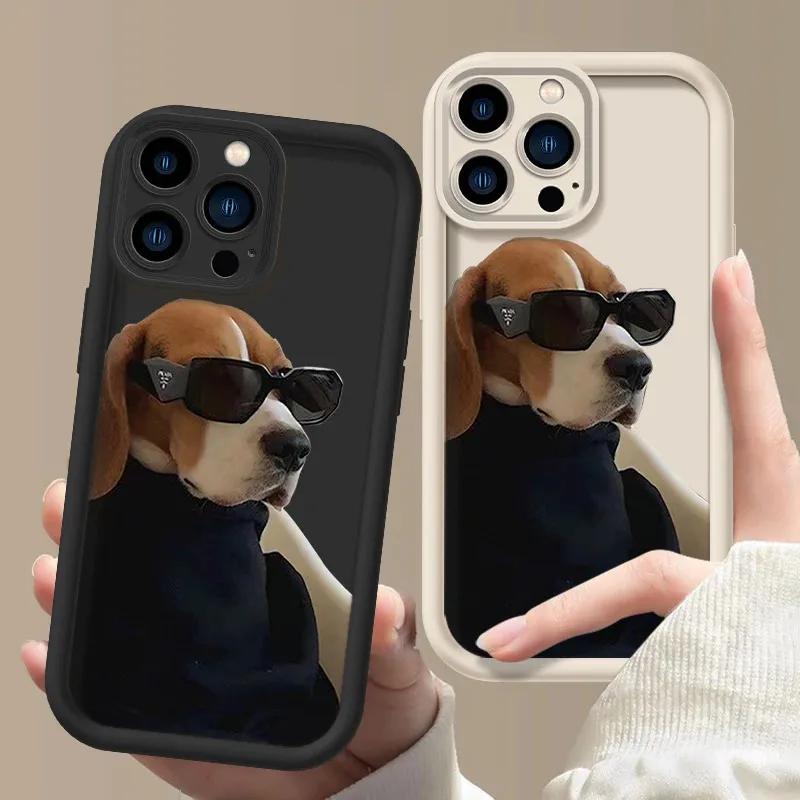 Funny Sunglasses Dog Silicone Phone Case For iPhone 15 14 13 12 11 Pro Max XS XR X 7 8 Plus SE Candy Lens Protectiou cover