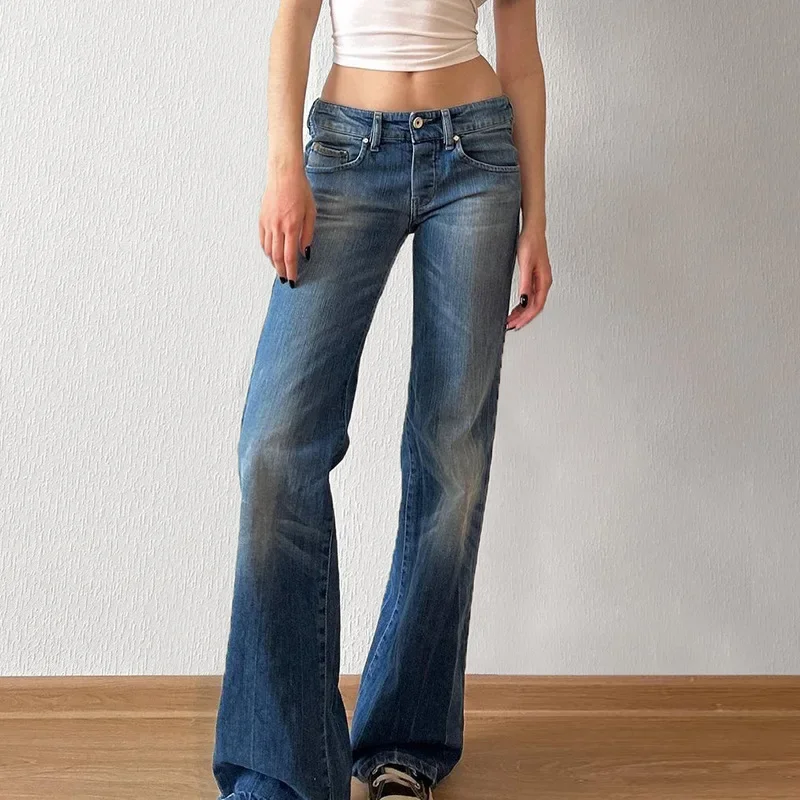 Vintage Low-Waist Basic Jeans Slimming Zip-Up Design American Style Trousers And Bell Bottoms For Men And Women Outer Wear