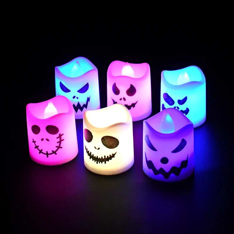 6pcs Halloween Led Ghost Pumpkin Candle Light Halloween Party Indoor Home Bar Decoration Haunted House Horror Props Glow Lamp