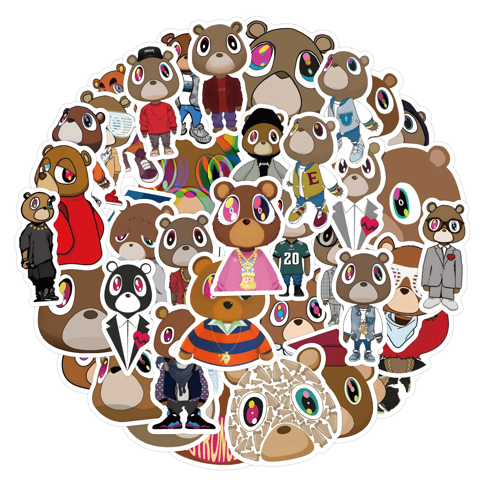 60Pcs Kanye Graduation Bear Graffiti Stickers Decals DIY Luggage Laptop Phone Guitar Scrapbook Phone Sticker