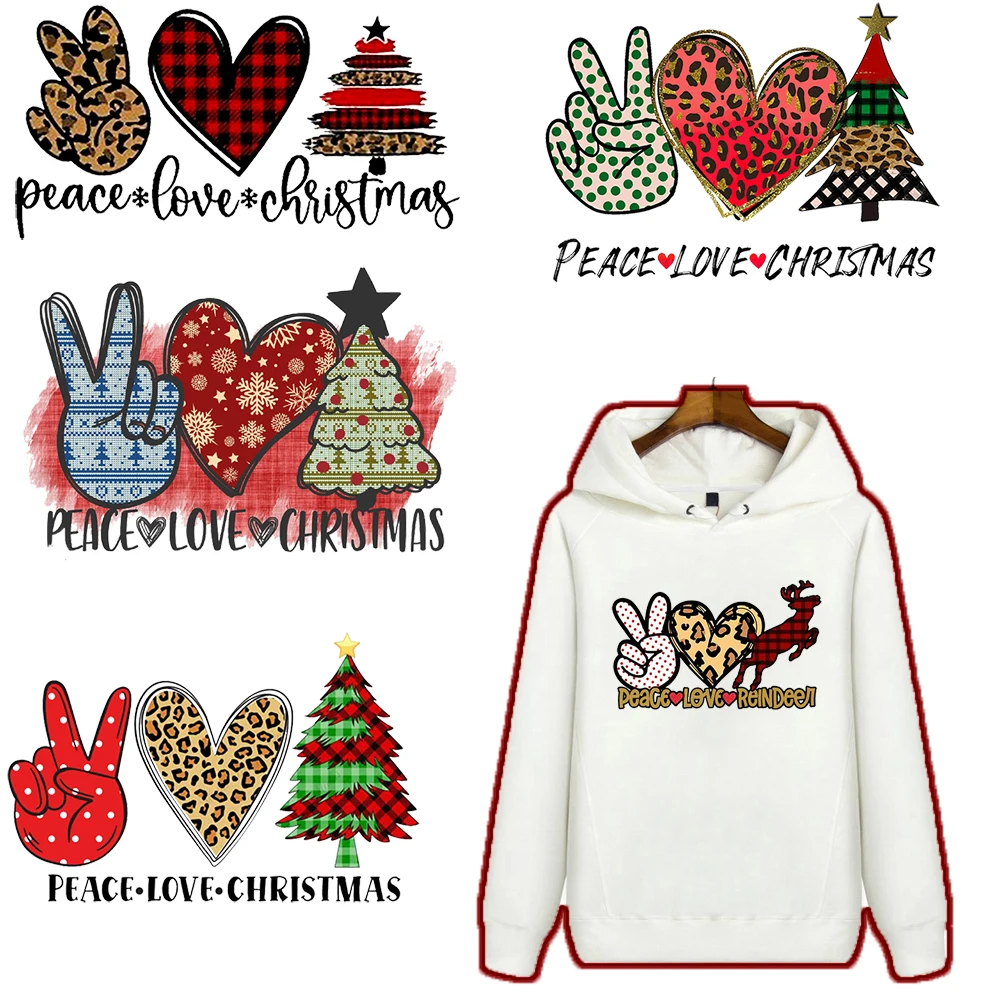 Peace Love Christmas Thermal Sticker Patches Washable Clothes Surrounding Skirt Heat Transfer Pillowcase Home Decor Printed gift