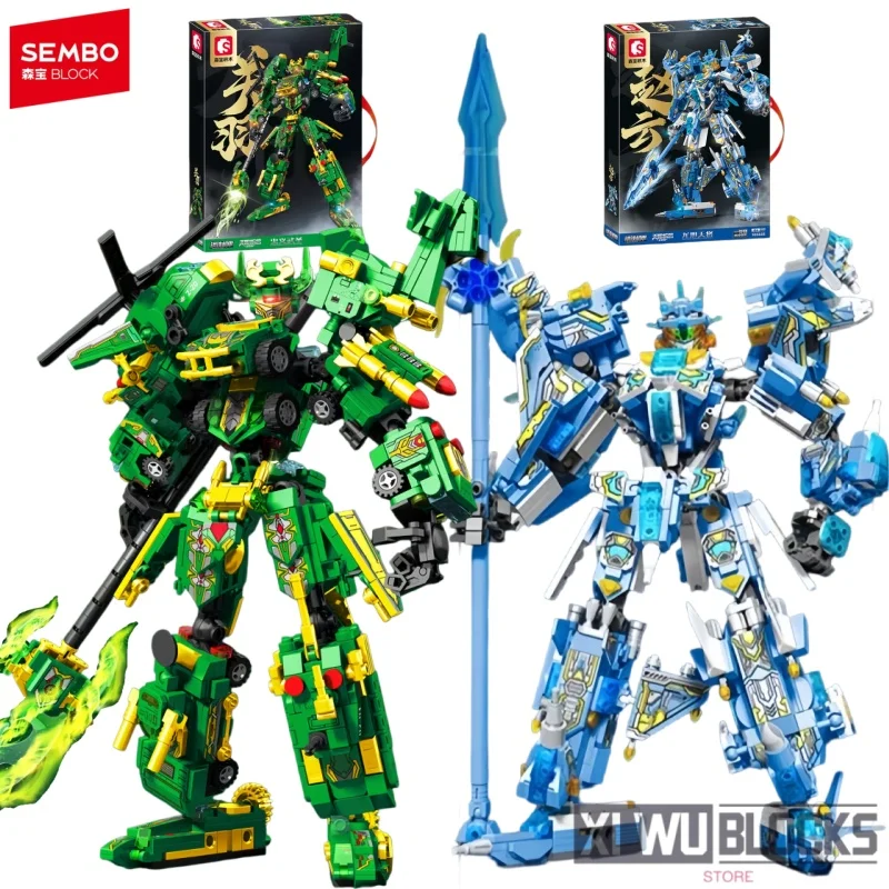 

Конструктор SEMBO BLOCK: Трансформируемая модель робота-меха Гуань Юй и Чжао Юнь, коллекционная игрушка-украшение