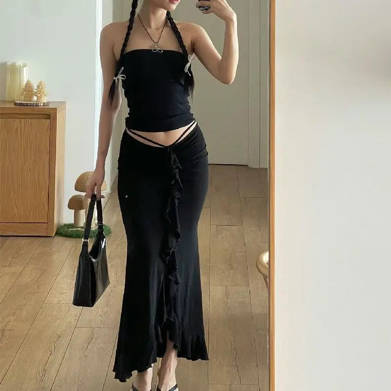 Bandage Pleated Low Waist Half-length Skirt Female Hottie Outer Hip Skirt