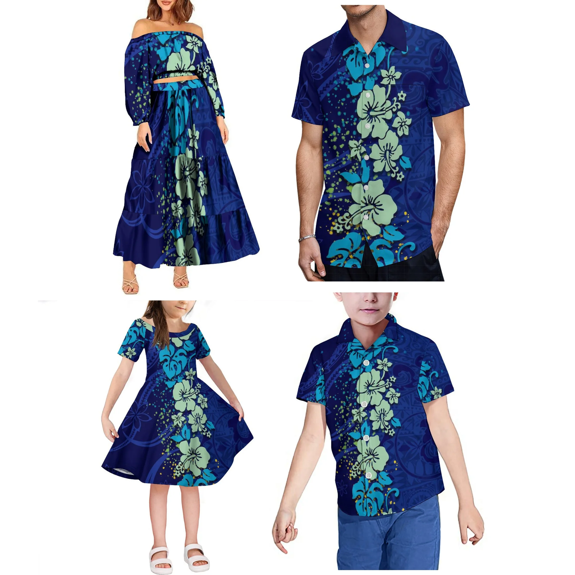 2024 Trendy 2 Piece Set Custom Polynesian Tribal One Shoulder Long Sleeve Crop Top Maxi Skirt Plus Size Womens Sets Dresses