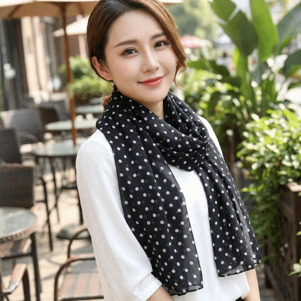 Transparent Polka Dots Printed Scarf Breathable Lightweight Sun Protection Shawl Thin Chiffon Boho Long Beach Silk Scarf Travel