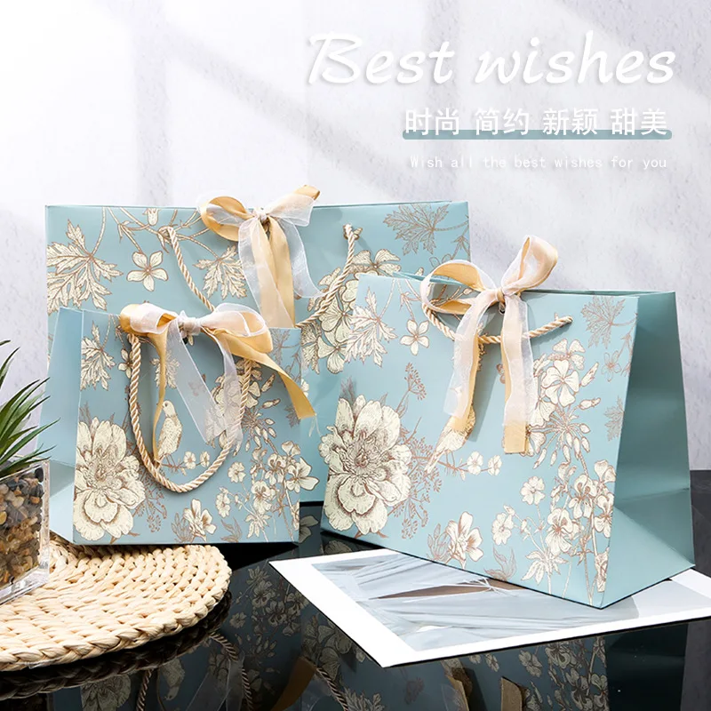 30pcs Fresh Flower Cardboard Paper Box Present Box Bag with Bow Ribbon Birthday Party Baby Shower Weddding Party Gift Packaging