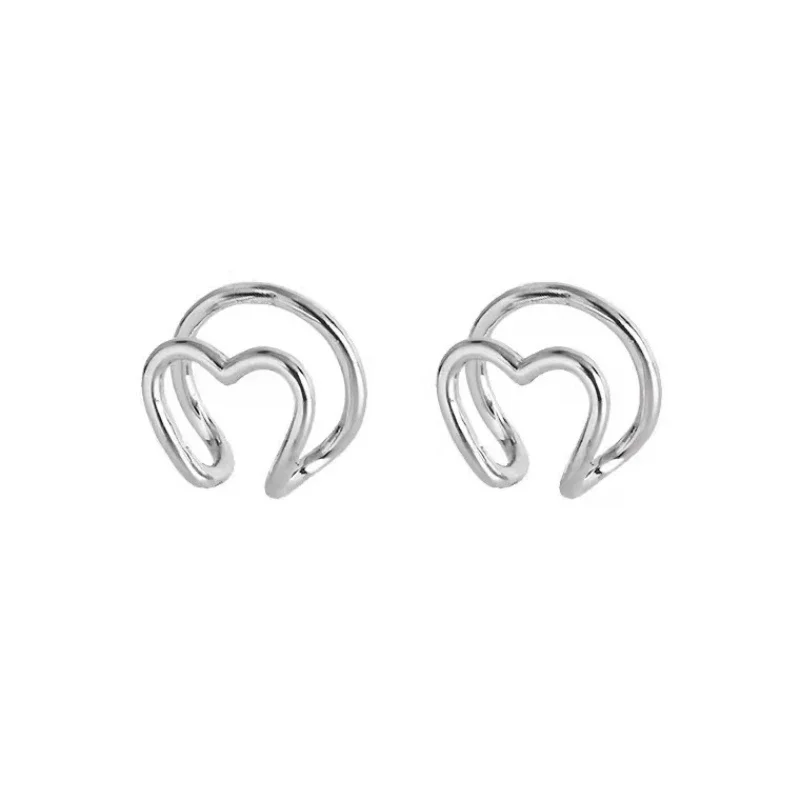 1PC Silver Color Heart Shape Earbone Clip On Earring for Women Auricle Simple Ear Cuff No Puncture Exquisite Jewelry Girl Gift