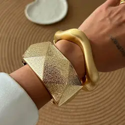 Ingemark 4 Styles Exaggerated Punk Heavy Metal Wide Cuff Bangles Women Hip Hop Geometric Spring Bracelet Steampunk Jewelry Men