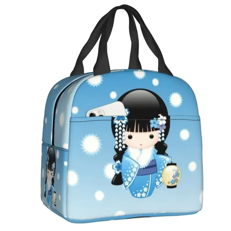 Japanese Kokeshi Doll Insulated Lunch Box for Women Geisha Thermal Cooler Lunch Bag Kids School Children Food Container Tote