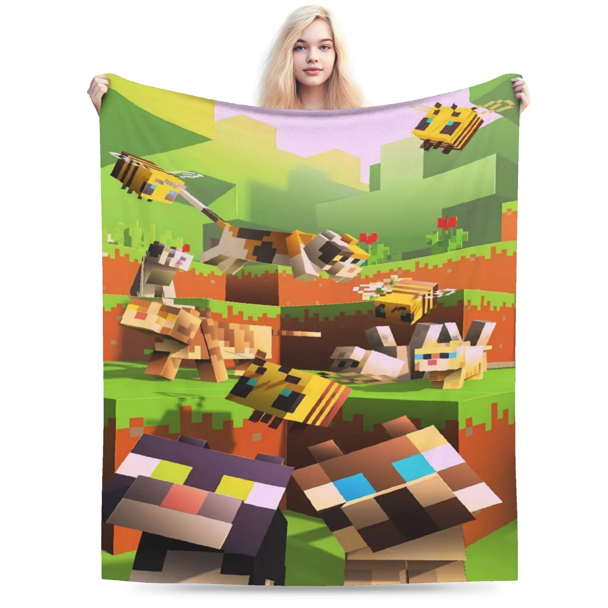 Game M-Minecrafts Soft Warm Blankets  Travel Plush Throw Blanket Fluffy Couch Chair Flannel Bedspread Sofa Bed Cover