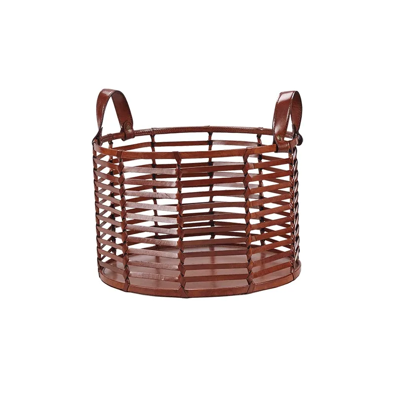 

Genuine leather imported storage basket Vintage leather storage basket