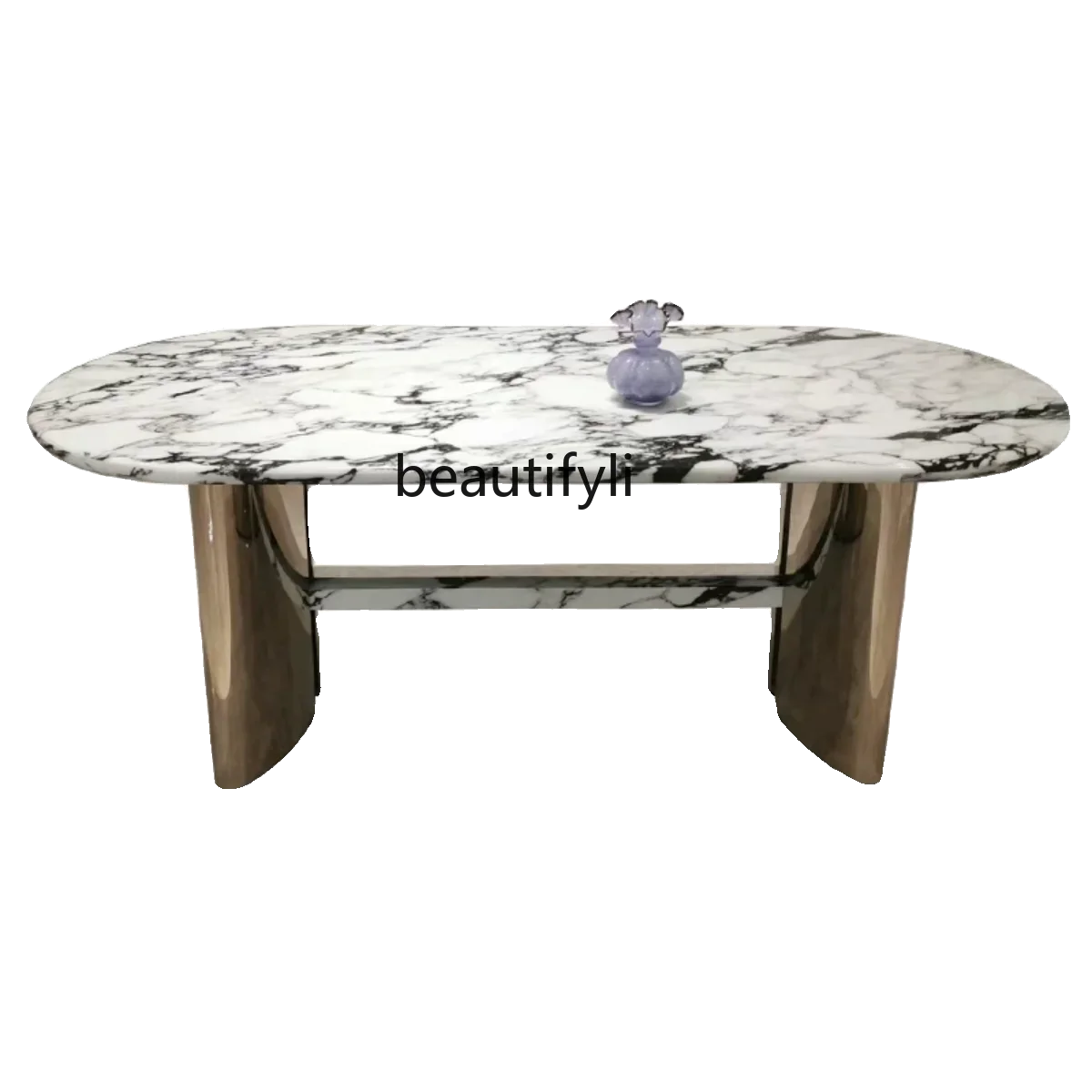 

A57 French stainless steel marble dining table household oval light luxury designer table