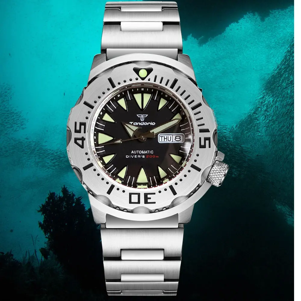 Tandorio Bule Dial Monster Horloge 200M Waterdicht 42mm NH35 Automatisch Horloge Heren 120 Klik Bezel Saffierglas Rubberen Band