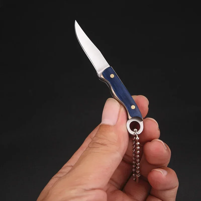 3CR13 Stainless Steel Mini Fixed Blade Unpacking Knife Small Straight Keychain Knifes Wood Handle EDC Tool For Camping