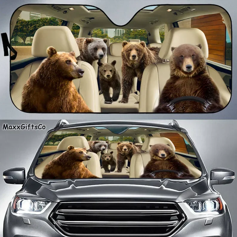 Grizzly Car Sun Shade, Grizzly Windshield, Family Sunshade, Car Accessories, Car Decoration, Gift For Dad, Mom