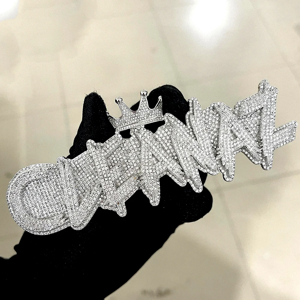 Crown Bail Customized Letters Name Iced Out Pendant Necklaces For Men Women Bling Zircon Necklace Hip Hop Jewelry Copper Free Sh