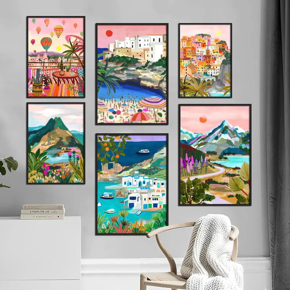 New Zealand Blue Pools Lake Travel Classic Anime WhitePaper Poster Sticker for Living Room Bar Decorants Aesthetic Art Painting