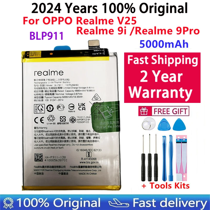 

2024 Years 100% Orginal New 5000mAh BLP911 Battery For OPPO Realme V25 / Realme 9i Realme 9 pro 9pro Mobile Phone Batteries