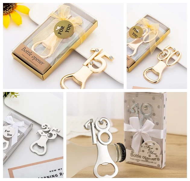 (20Pcs) 50th Wedding Anniversary Gift for guests of 18th Gold bottle openers for 18 years old birthday party favors 60th gifts