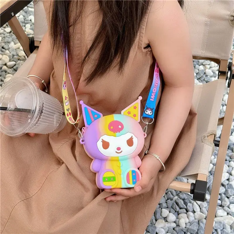 Sanrios Cartoon Kuromi Hellokittys Small Silicone Bag Messenger Bag Waterproof Mini Coin Purse Shoulder Bag Gift