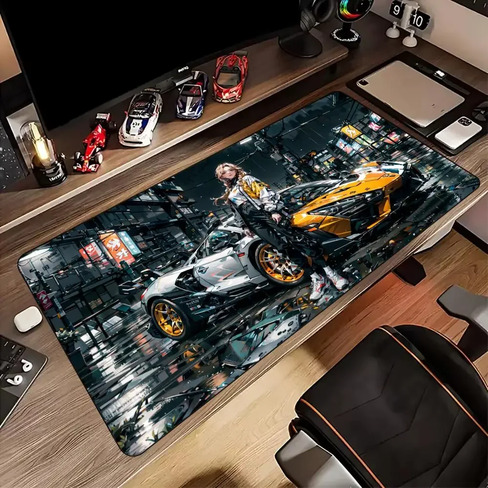 

Digital art Cyber Car and Girl Mouse Pad Desk Mat gaming mats rubber anti-slip Durable pc accessories keypad Extended mouse pads